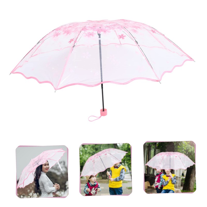 FRCOLOR Raining Folding Umbrella Transparent Travel Umbrella with Creative Floral