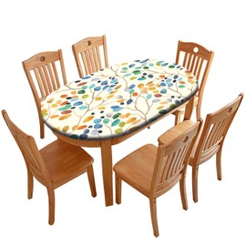 Dansfeng - Mantel ajustable ovalado con diseño de hojas coloridas, con bordes elásticos, para cocina, comedor, fiesta, día festivo, Navidad, buffet, 42 x 60 pulgadas (ovalado)