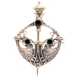 WINDALF Vikings Fibel Anora 5 cm Viking Sword with Onyx Bronze, Fabric jewellery bag, Onyx