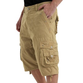 VOPOKER Cargo Shorts for Men Casual Knee Length Cotton Twill Straight Leg Relaxed Fit Work Outdoor Zipper Multi Pockets Khaki 42