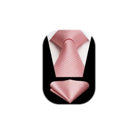 HISDERN Men's Tie with Pocket Square Dot Ties Wedding Classic Business Tie Polka Dot and Handkerchief Set, Z-pink, Unit size