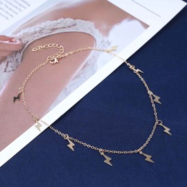 Iaceble Boho Thunder Choker Necklace Minimalist Thunder Necklace Chain Gold Lightning Bolt Choker Necklace Tiny Lightning Tassel Necklace Jewelry for Women and Girls