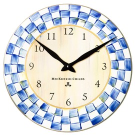 MACKENZIE-CHILDS Wall Clock, Decorative Clock for Kitchen and Living Room, Blue-and-White Royal Check