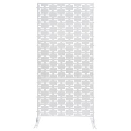 Outdoor Metal Privacy Screen with Stand, 35.4" W x 75" H Freestanding Metal Slatted Decorative Privacy Screen and Panels for Patio Garden Balcony Porch (White Rectangular)