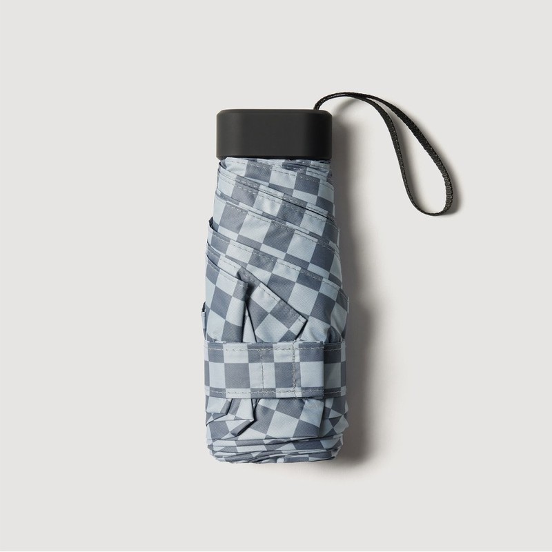 JAJU [JAJU] Pouch Flat 5-Section Blackout Sun Umbrella_Blue Grey Checkered