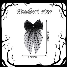 Halloween Hair Bows for Women Girls Black Skeleton Bow Hair Clips Black Lace Ribbon Bowknots with French Barrettes Clips Halloween Skeleton Long Tails Hair Accessories Cute Cosplay Party Decoration