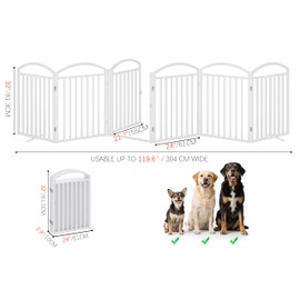 THKKY Folding No-Assembly Freestanding Dog Gate with Door,32" Heights Foldable Pet Fence,144" Extra Wide Accordion Puppy Folding Playpen for Doorways,House,Stairs (6 Panels,White)
