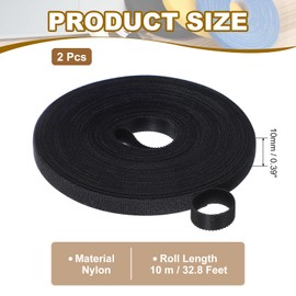 PATIKIL 0.4IN x 33FT Hook and Loop Tape, 2 Pcs Double-Sided Nylon Strips Reusable Cable Ties Roll Multi-Purpose Cord Management Tape Wrap Fastener for Home Office, Black