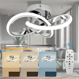 ADISUN Lámpara De Techo Led Regulable, Lámpara De Techo Moderna Diseño Curvo Con Mando a distancia, Lamparas De Techo Para Interior De Casas, Cocina, Pasillo, Sala De Estar, Dormitorio - 22W (Plata)