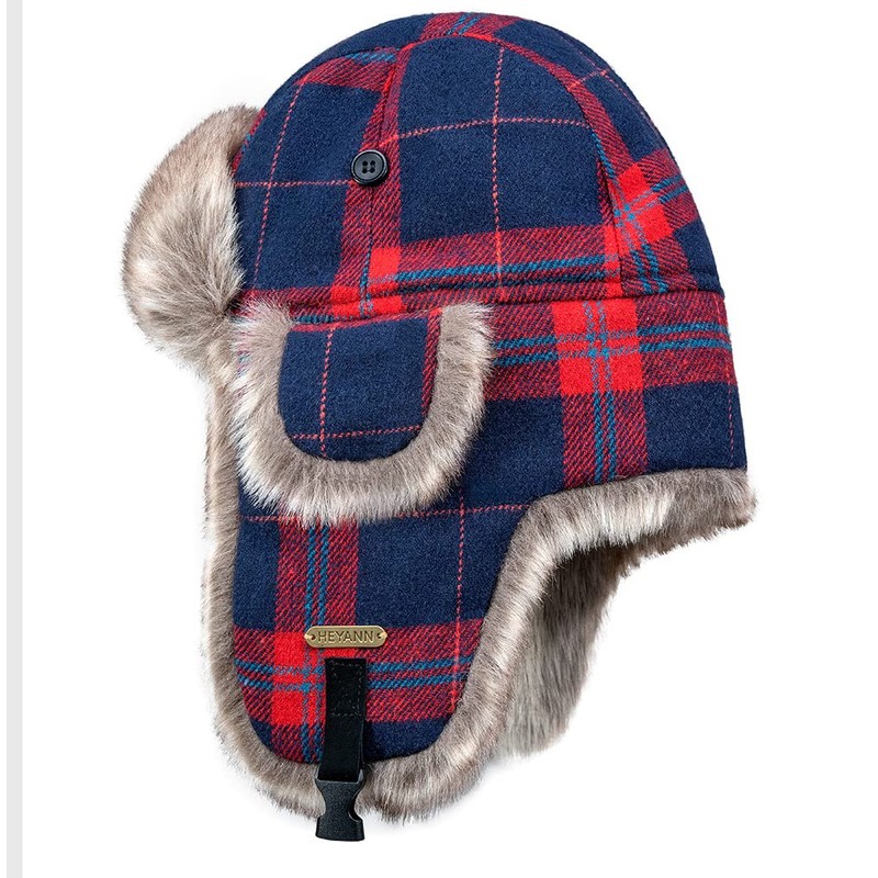 Winter Trapper Hat,Warm Faux Fur Aviator Hat(RedBlue,S/M)