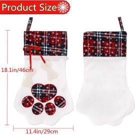 Pet Christmas Stocking, Dog Christmas Stocking with Large Paw, Xmas Fireplace Hanging Plaid Cat Stockings for Christmas Decorations and Holiday Decor, 18 x 11 Inch - 2 Pieces