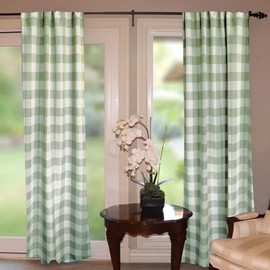 lovemyfabric Big Buffalo 2 Inch Checkered 100% Polyester Curtain Window Treatment/Decor Panel Country Style- Sage and White (1, 56"X36")