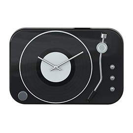 Jumbl Vintage Retro Metal Record Player Wall Clock - Black