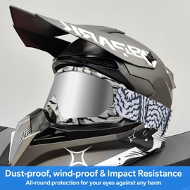 4-FQ Dirt Bike Goggles - Polarized MX Helmet Goggles for ATV, Motocross, Off-Road & Ski Eyewear - UV400 Anti Fog Scratch, Windproof Dustproof Goggle for Youth Men & Women - Sliver Lens