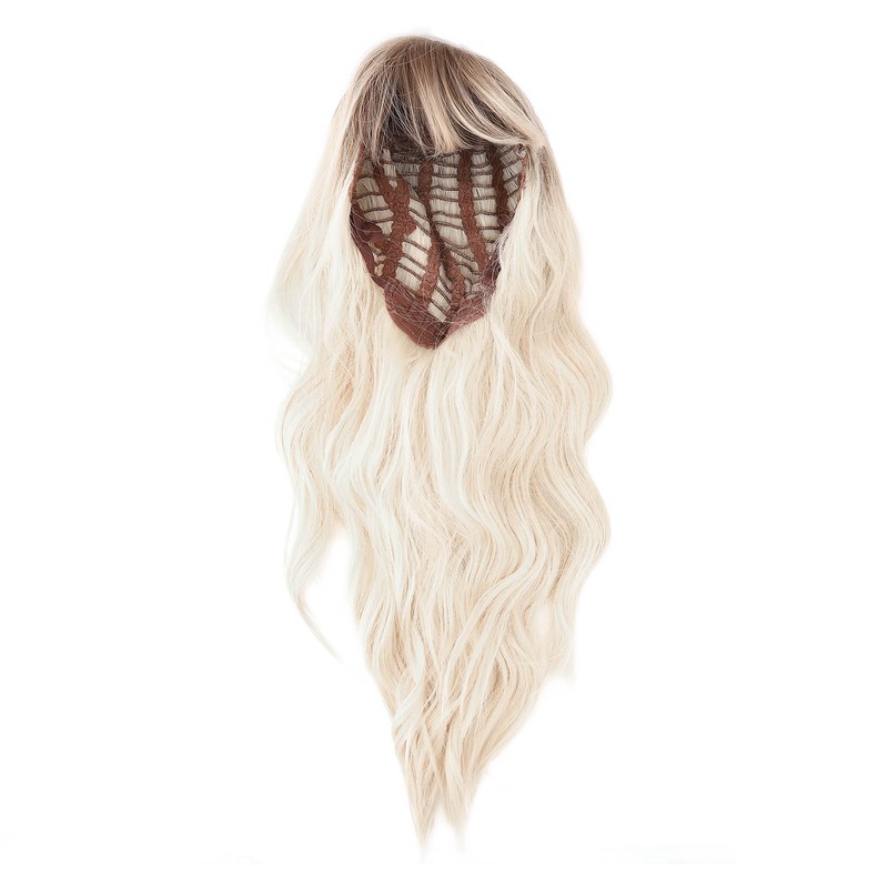 Gradient Blonde Brown Long Curly Wig Women Heat Resistant Synthetic