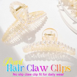 Kilshye Pearl Hair Claw Clips Medium Hair Jaw Clamps Styling Hair Accessories for Women and Girls (Pack of 2) (A, One Size)