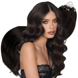 Hetto Micro Ring Hair Extensions Human Hair Darkes tBrown Micro Beads Hair Extensions Real Human Hair 16 Inch 50g 50s #2