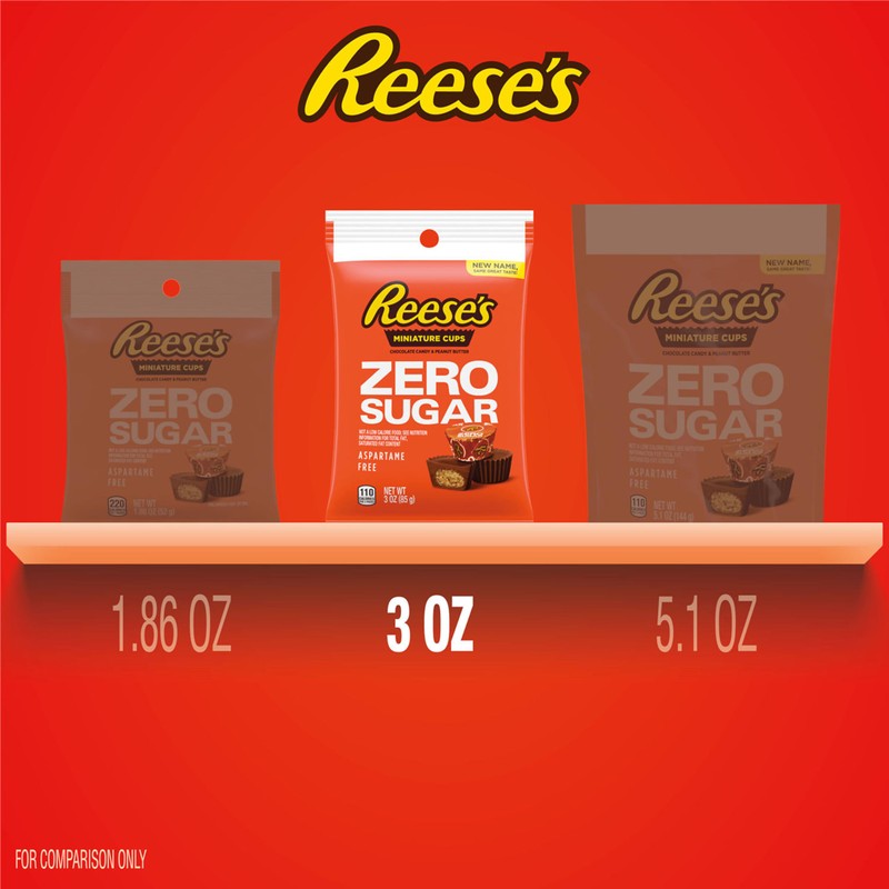 REESE'S Zero Sugar Miniatures Chocolate Peanut Butter Cups, Candy Bags,