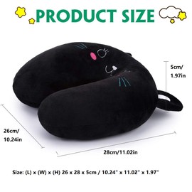 Chin Support Travel Pillow for Children, Animal Travel Pillow, Animal Travel Neck Pillow Made of PP Cotton, Soft U-shaped Car Headrest Toy Cushion for Airplane Car Train (Black Cat)