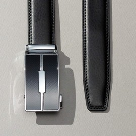 YEHMAN Men's Ratchet Automatic Leather Belt without Holes with Automatic Clasp 3 cm Width Adjustable Size for Men, 505 Black