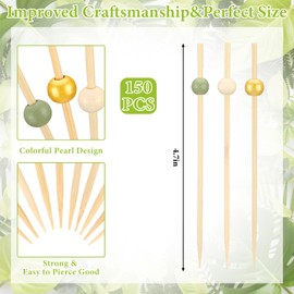 150 Pcs Sage Green Cocktail Pick 4.7" Toothpick for Appetizer Skewer Sandwich Bamboo Food Charcuterie Pick Martini Stick Garnish Party Bar Catering Accessory Baby Shower Wedding Summer Fairy Party