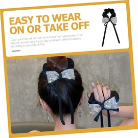 Baluue Elegant Rhinestones Bow Hair Tie Comfortable Scrunchy for Ponytail Fashion Girls Accessory Match Outfit