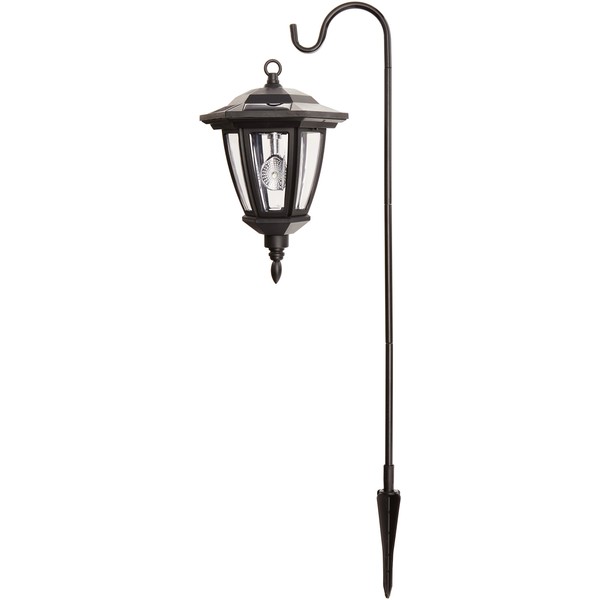 Black Vintage Shepard Hook Solar Lantern Outdoor Light