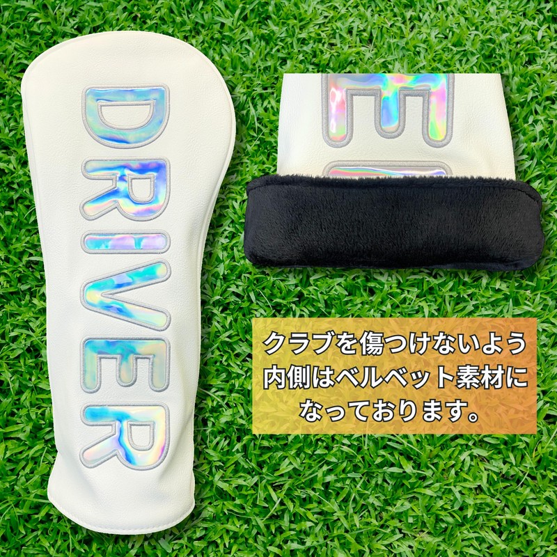 【Lettering Lines】Golf Headcover, Hologram Lettering, Waterproof, Driver Fairway Hybrid (UT),