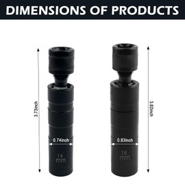 14mm&16mm Spark Plug Socket Set,360-Degree Rotation Sparks Plugs Removal Tool with 12 Point Thin Wall for Sparks Plugs Removal & Installation,3/8" Drive Magnetic Spark Plug Socket