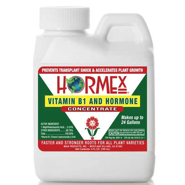 Hormex Vitamin B1 Rooting Hormone Concentrate | Prevents Transplant Shock | Accelerates Growth | Stimulates Roots | for All Plant Varieties and Grow Mediums Including Hydroponics (4 oz)