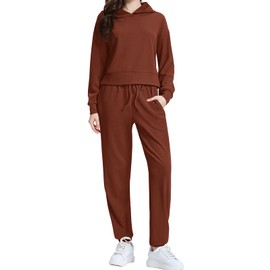 WIHOLL Sweatsuits Women 2 Piece Outfit Lounge Set Hoodie And Sweatpants Set Two Piece Casual Vacation Outfits 2024 Track Suits Brown 2XL