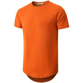 KLIEGOU Mens 100% Cotton Hipster Hip Hop Longline Crewneck T-Shirt 66 Dark Orange L