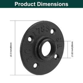 BathAce Industrial Pipe Floor Flange, Heavy Duty Malleable Iron Pipe Fittings, Wall Mounted Vintage DIY Threaded Flange for Decoration Steampunk Furniture Vintage Project, Black(2 Pack, DN20-3/4 Inch)