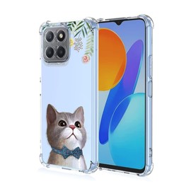 COMAKU Case Compatible with Honor X8a Case Clear Transparent Slim Protective Case Soft TPU Bumper 3D Embossed Girl Pattern Shock Absorption Protective Case - Fresh Kitten