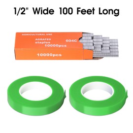 20 Rolls Green Plant Ribbon Binding Tape for Plant Tying Machine, PVC Tape Plant Ribbon Tape, Garden Tape Roll Plant Tape with 10000pcs Staples