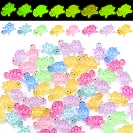 Tinoaly 80pcs Luminous Mini Resin Turtles, Cute Tiny Glow in The Dark Sea Turtle Miniature Ocean Animals Figurines for Garden Dollhouse Micro Landscaping Decoration DIY Craft (8 Colors)