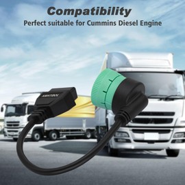 AMHTDOL OBD2 Truck Diagnostic Scanner Cable Adapter, 9 Pin to OBD2 16 Pin, J1962-J1939 for Cummins Diesel Engine, Fit for Truck ELD and GPS Tracker