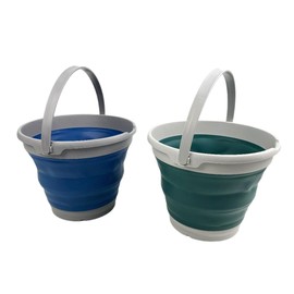 SAMMART Collapsible Plastic Bucket - Foldable Round Tub with Handle - Pop Up Saving (Mist Blue+Jade Crystal (Set of 2), 10L)