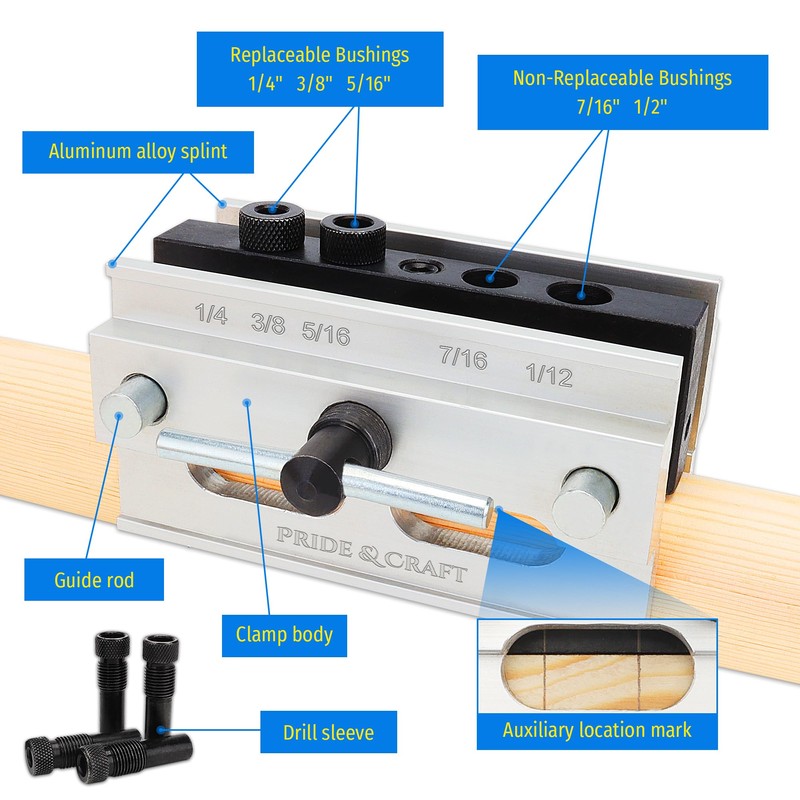 PRIDE&CRAFT Self Centering Dowel Jig Kit with 6 Drill Guide