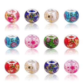 50 Pieces 15x11mm Japanese Color Painting Large Hole Glass Beads Mix Color with Silver Brass Core European Beads for Charm Bracelet Jewelry Making (Japanese Hand Painting)