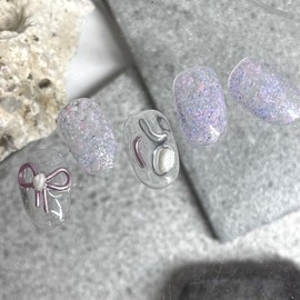 ˡᴬᴺᵀᶤˡ Pink Ribbon Handmade Nail Tip - Short Oval / ˡᴬᴺᵀᶤˡ 핑크 리본 수제네일 팁 - 숏오발