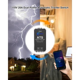 AC 110V 20A Dual Power Automatic Tranfer Switch, Main and Backup Power Conversion with IoT Switch Control, Two Ways 0.015S High Speed Tranfer, ATS Auto and Maual Transfer