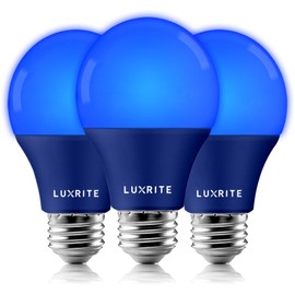 Luxrite A19 LED Blue Light Bulb, 60W Equivalent, Non-Dimmable, UL Listed, E26 Standard Base, Indoor Outdoor, Porch, Christmas, Decoration, Party, Holiday, Event, Home Lighting (3 Pack)