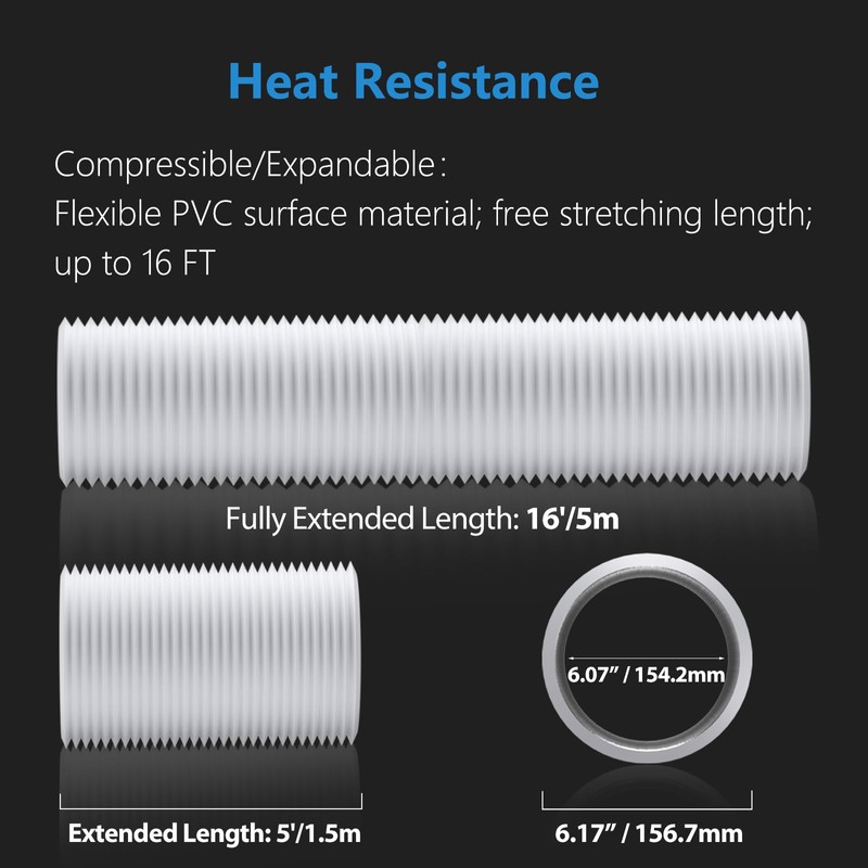 Hon&Guan 6 Inch Duct -16 FT White PVC and Aluminum