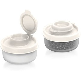 Salt and Pepper Shakers Moisture Proof Set of 2 Small Mini Salt Shaker to go Camping Picnic Outdoors Kitchen Lunch Boxes Travel Spice set Clear with White Covers Plastic Airtight Spice Jar Dispenser