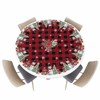 Christmas Snowman Round Fitted Tablecloth for Round Table,Poinsettia Xmas Tree
