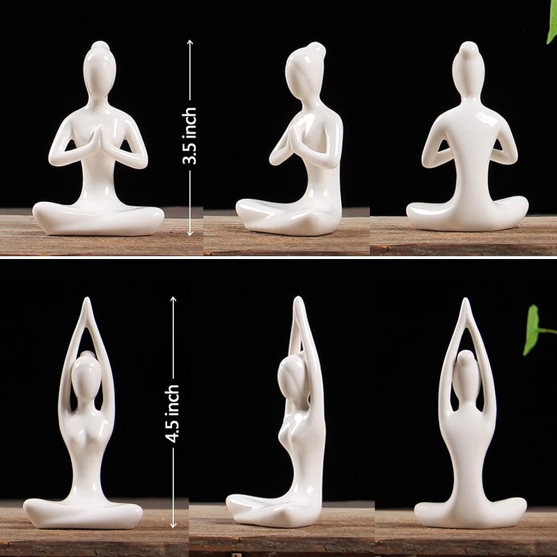 OwMell Lot of 4 Meditation Yoga Pose Statue Figurine Ceramic