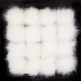 Furling Pompoms Faux Fox Fur Fluffy Pompom Ball for DIY Hats Shoes Scarves Keychain Accessories Pack of 16pcs 3.9in White