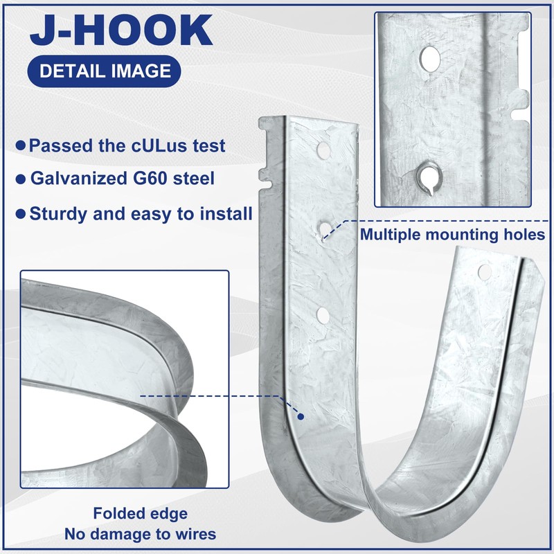Gisafai 10 Pcs 4 Inch Cable Support J-Hook, Garage Hooks