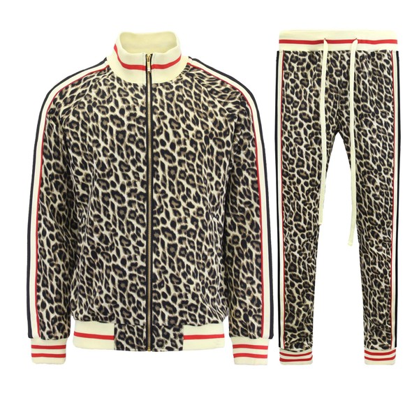 G-Style USA Men's Leopard Track Suit Set with Drawstring Waistband